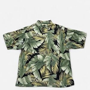 Tommy Bahama relaxed silk button up shirt green yellow palm leaf print size M